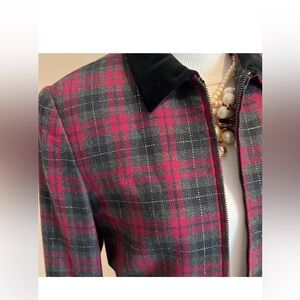 Plaid Wool Jacket with Black Velvet Collar